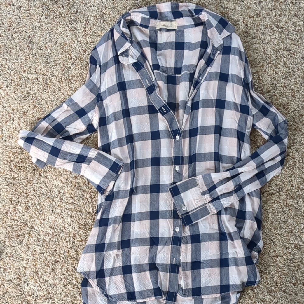 Bella Dahl Navy and Cream Plaid Shirt